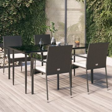 Set mobilier de grădină cu perne, 5 piese, negru, poliratan