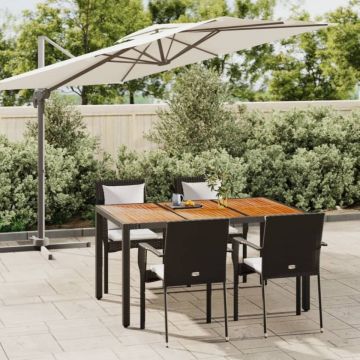 Set mobilier de grădină cu perne, 5 piese, negru, poliratan