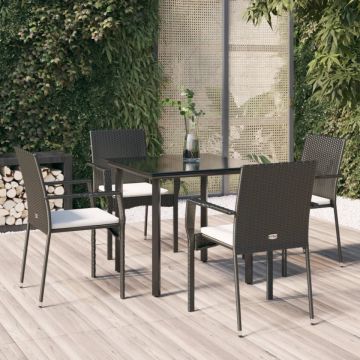 Set mobilier de grădină cu perne, 5 piese, negru, poliratan