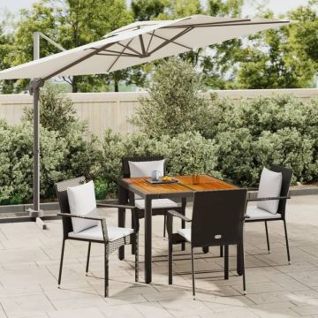 Set mobilier de grădină cu perne, 5 piese, negru, poliratan