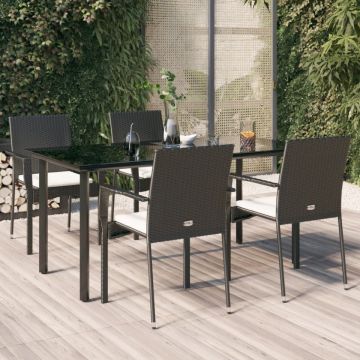 Set mobilier de grădină cu perne, 5 piese, negru, poliratan
