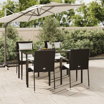 Set mobilier de grădină cu perne, 5 piese, negru, poliratan