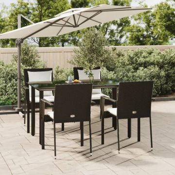 Set mobilier de grădină cu perne, 5 piese, negru, poliratan