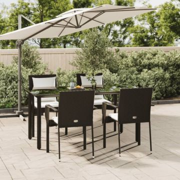Set mobilier de grădină cu perne, 5 piese, negru, poliratan