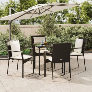 Set mobilier de grădină cu perne, 5 piese, negru, poliratan