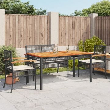 Set mobilier de grădină cu perne, 5 piese, negru, poliratan