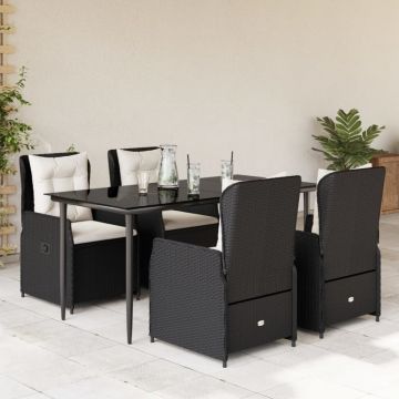 Set mobilier de grădină cu perne, 5 piese, negru, poliratan