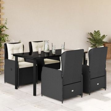 Set mobilier de grădină cu perne, 5 piese, negru, poliratan