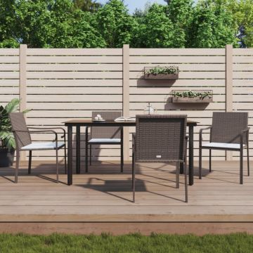 Set mobilier de grădină cu perne, 5 piese, poliratan și oțel