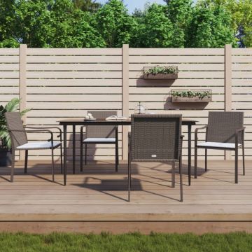 Set mobilier de grădină cu perne, 5 piese, poliratan și oțel