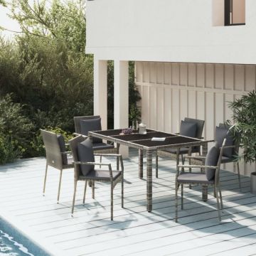 Set mobilier de grădină cu perne, 7 piese, gri, poliratan
