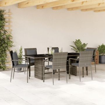 Set mobilier de grădină cu perne, 7 piese, gri, poliratan