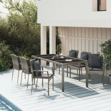 Set mobilier de grădină cu perne, 7 piese, gri, poliratan