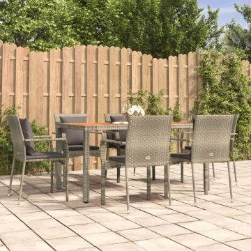 Set mobilier de grădină cu perne, 7 piese, gri, poliratan