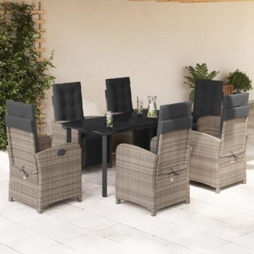Set mobilier de grădină cu perne, 7 piese, gri, poliratan