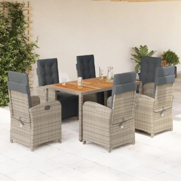 Set mobilier de grădină cu perne, 7 piese, gri, poliratan