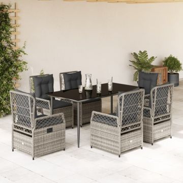 Set mobilier de grădină cu perne, 7 piese, gri, poliratan
