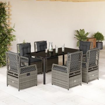 Set mobilier de grădină cu perne, 7 piese, gri, poliratan