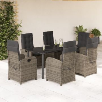 Set mobilier de grădină cu perne, 7 piese, gri, poliratan