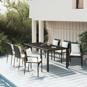 Set mobilier de grădină cu perne, 7 piese, negru, poliratan