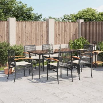 Set mobilier de grădină cu perne, 7 piese, negru, poliratan
