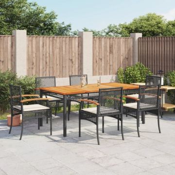 Set mobilier de grădină cu perne, 7 piese, negru, poliratan
