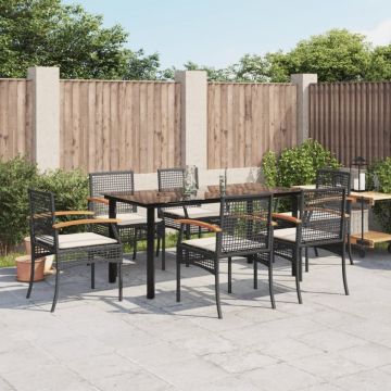 Set mobilier de grădină cu perne, 7 piese, negru, poliratan