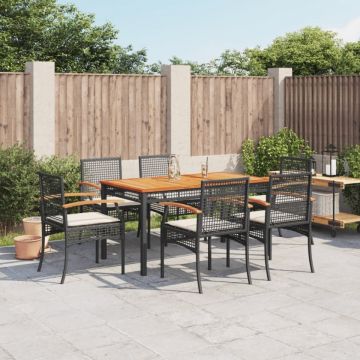 Set mobilier de grădină cu perne, 7 piese, negru, poliratan