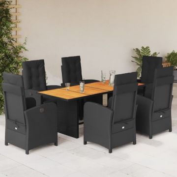 Set mobilier de grădină cu perne, 7 piese, negru, poliratan