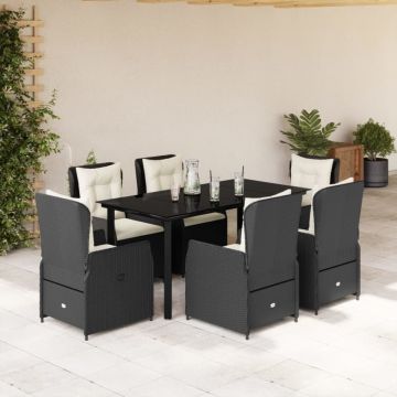 Set mobilier de grădină cu perne, 7 piese, negru, poliratan
