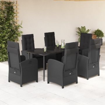 Set mobilier de grădină cu perne, 7 piese, negru, poliratan