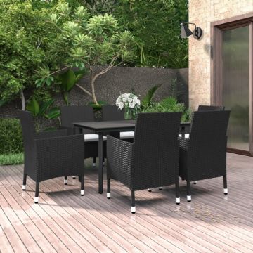 Set mobilier de grădină cu perne, 7 piese, poliratan și sticlă