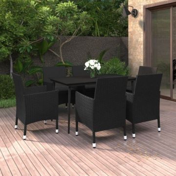 Set mobilier de grădină cu perne, 7 piese, poliratan și sticlă