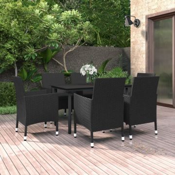 Set mobilier de grădină cu perne, 7 piese, poliratan și sticlă