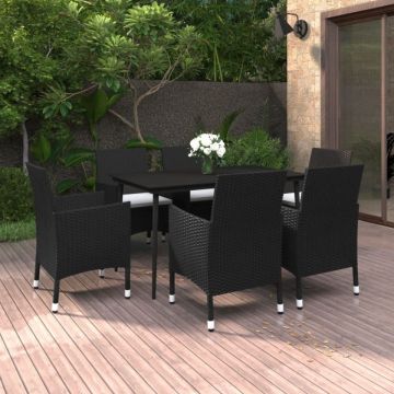 Set mobilier de grădină cu perne, 7 piese, poliratan și sticlă