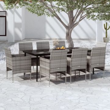 Set mobilier de grădină cu perne, 9 piese, gri și negru