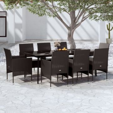 Set mobilier de grădină cu perne, 9 piese, negru