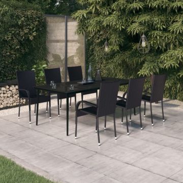 Set mobilier de grădină, negru, 7 piese