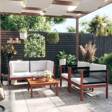 Set mobilier grădină 5 piese cu perne crem lemn masiv de acacia