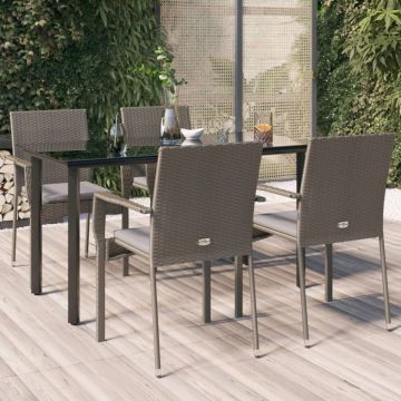 Set mobilier grădină cu perne, 5 piese, negru și gri, poliratan
