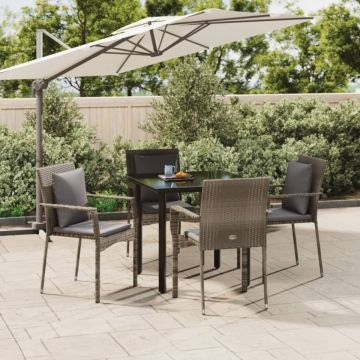 Set mobilier grădină cu perne, 5 piese, negru și gri, poliratan