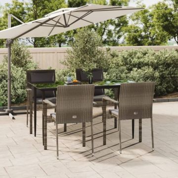 Set mobilier grădină cu perne, 5 piese, negru și gri, poliratan