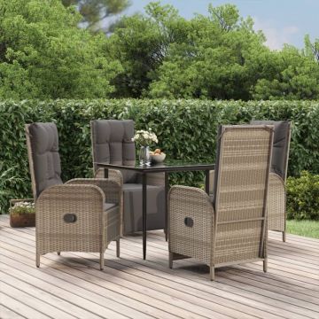 Set mobilier grădină cu perne, 5 piese, negru și gri, poliratan