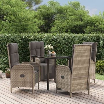 Set mobilier grădină cu perne, 5 piese, negru și gri, poliratan