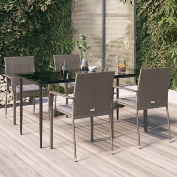Set mobilier grădină cu perne, 5 piese, negru și gri, poliratan
