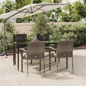 Set mobilier grădină cu perne, 5 piese, negru și gri, poliratan
