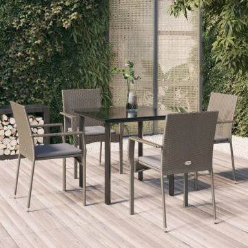 Set mobilier grădină cu perne, 5 piese, negru și gri, poliratan