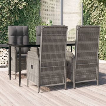 Set mobilier grădină cu perne, 5 piese, negru și gri, poliratan