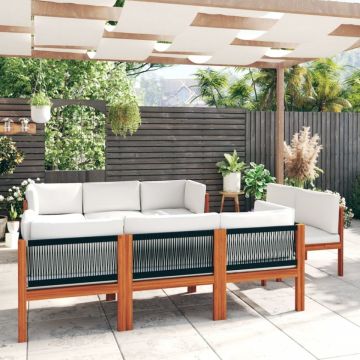 Set mobilier grădină cu perne, crem, 9 piese, lemn masiv acacia