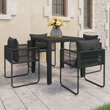 Set mobilier masă de grădină, 5 piese, negru, ratan PVC